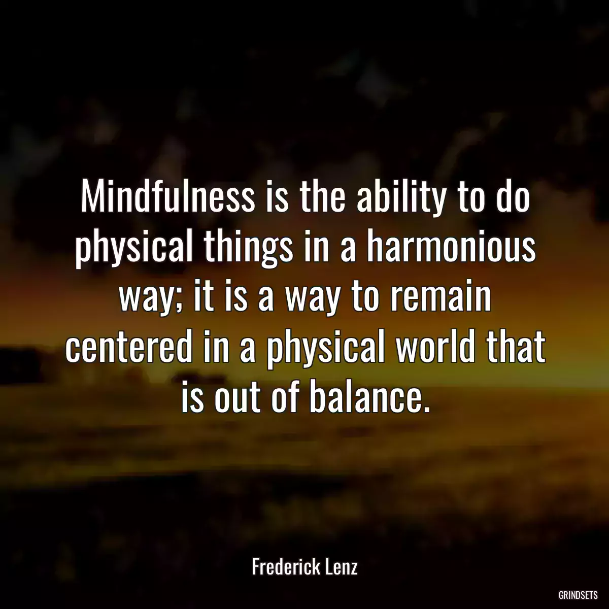 Mindfulness is the ability to do physical things in a harmonious way; it is a way to remain centered in a physical world that is out of balance.