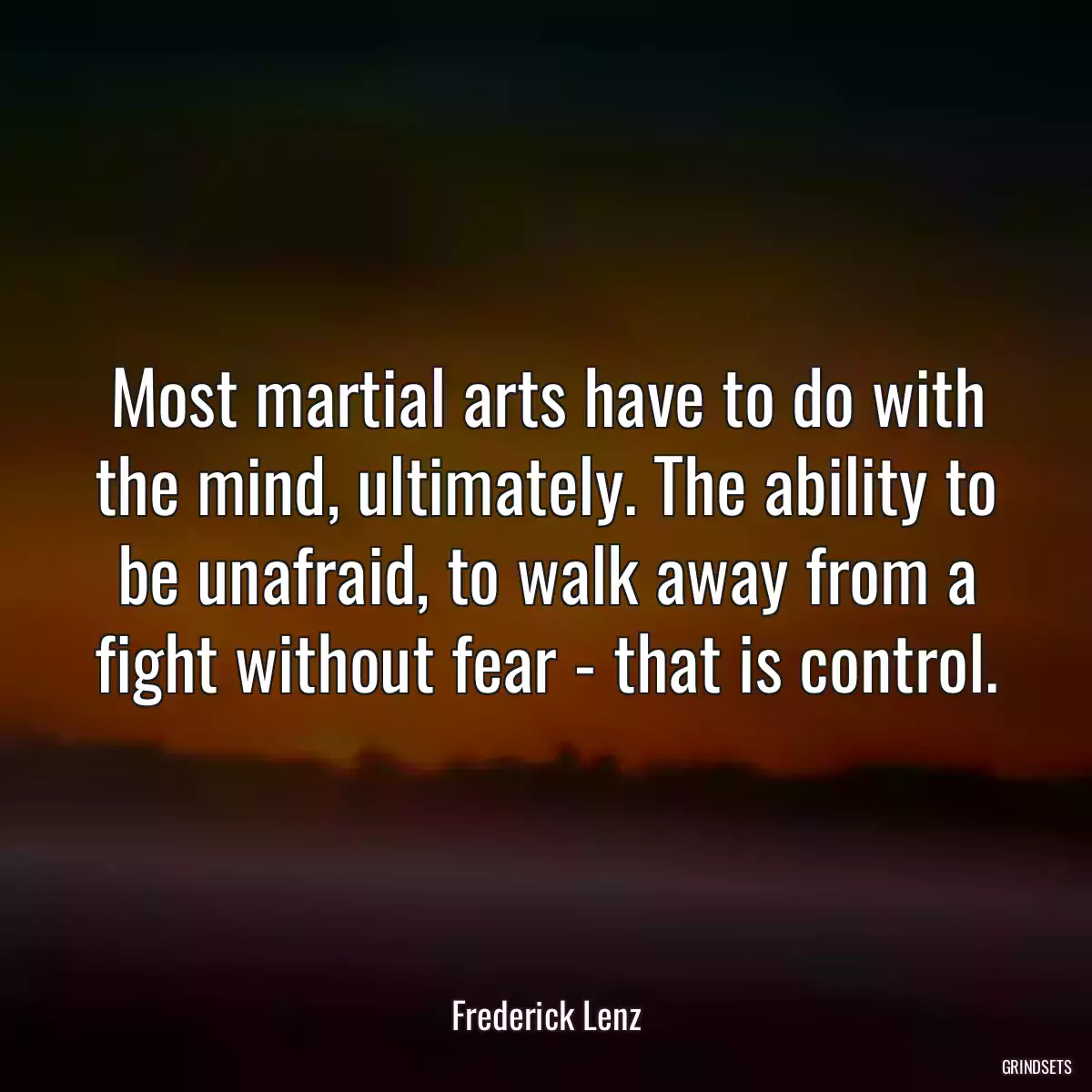 Most martial arts have to do with the mind, ultimately. The ability to be unafraid, to walk away from a fight without fear - that is control.