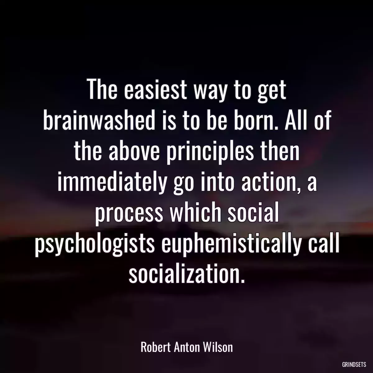 The easiest way to get brainwashed is to be born. All of the above principles then immediately go into action, a process which social psychologists euphemistically call socialization.