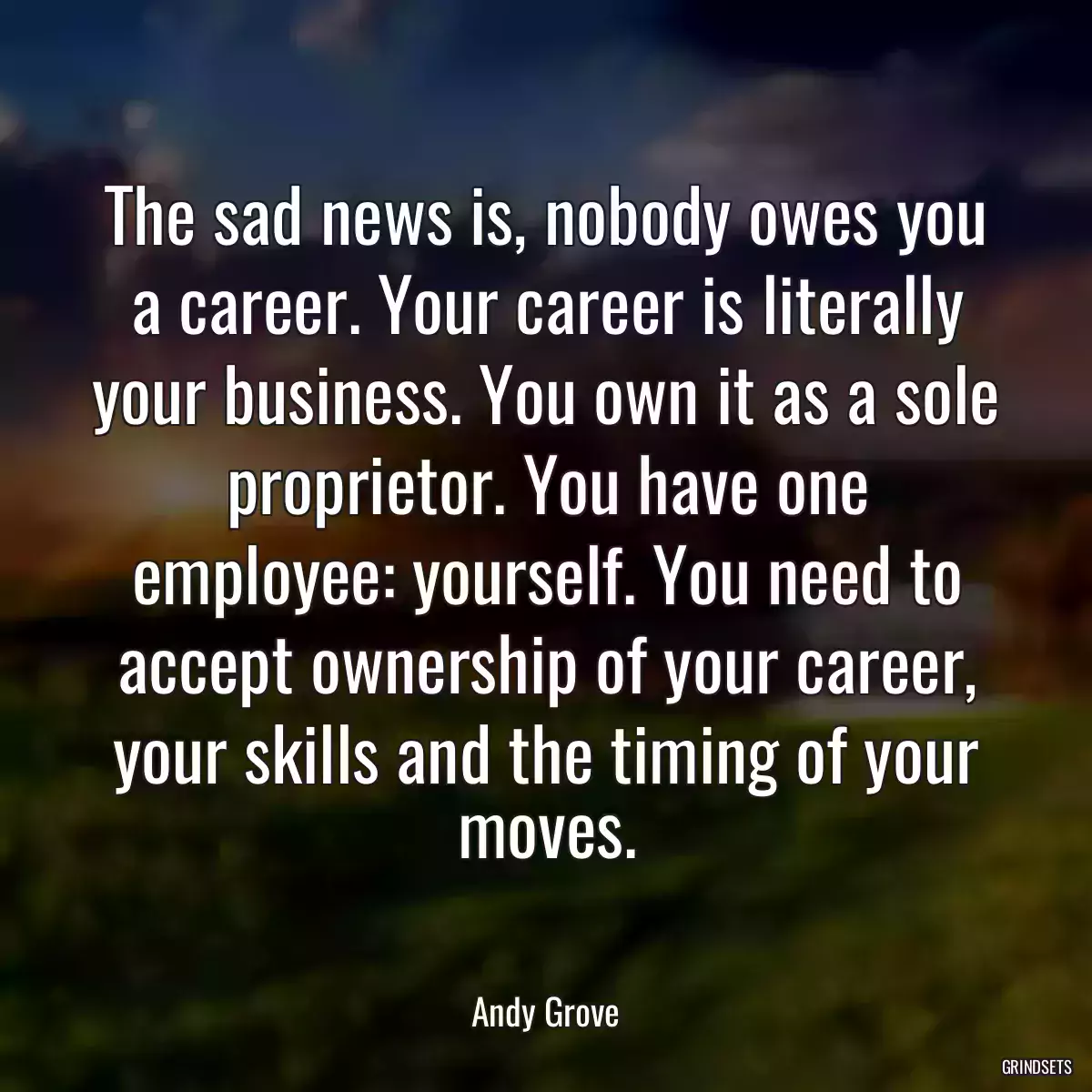 The sad news is, nobody owes you a career. Your career is literally your business. You own it as a sole proprietor. You have one employee: yourself. You need to accept ownership of your career, your skills and the timing of your moves.