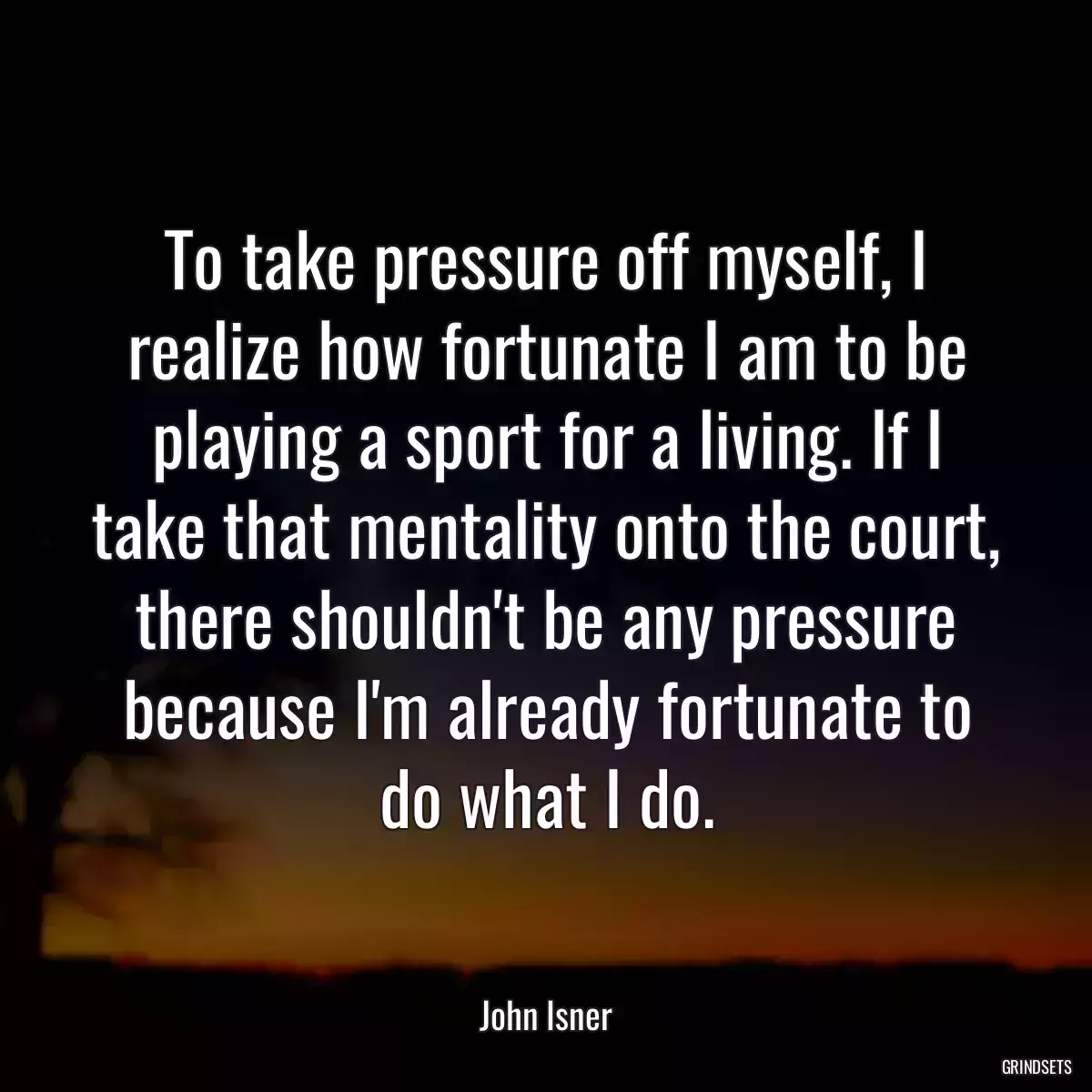 To take pressure off myself, I realize how fortunate I am to be playing a sport for a living. If I take that mentality onto the court, there shouldn\'t be any pressure because I\'m already fortunate to do what I do.