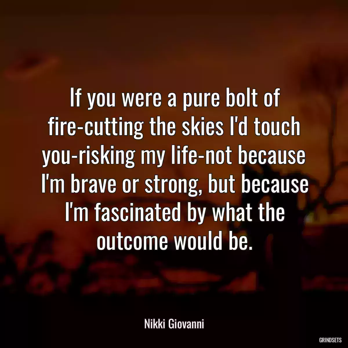 If you were a pure bolt of fire-cutting the skies I\'d touch you-risking my life-not because I\'m brave or strong, but because I\'m fascinated by what the outcome would be.