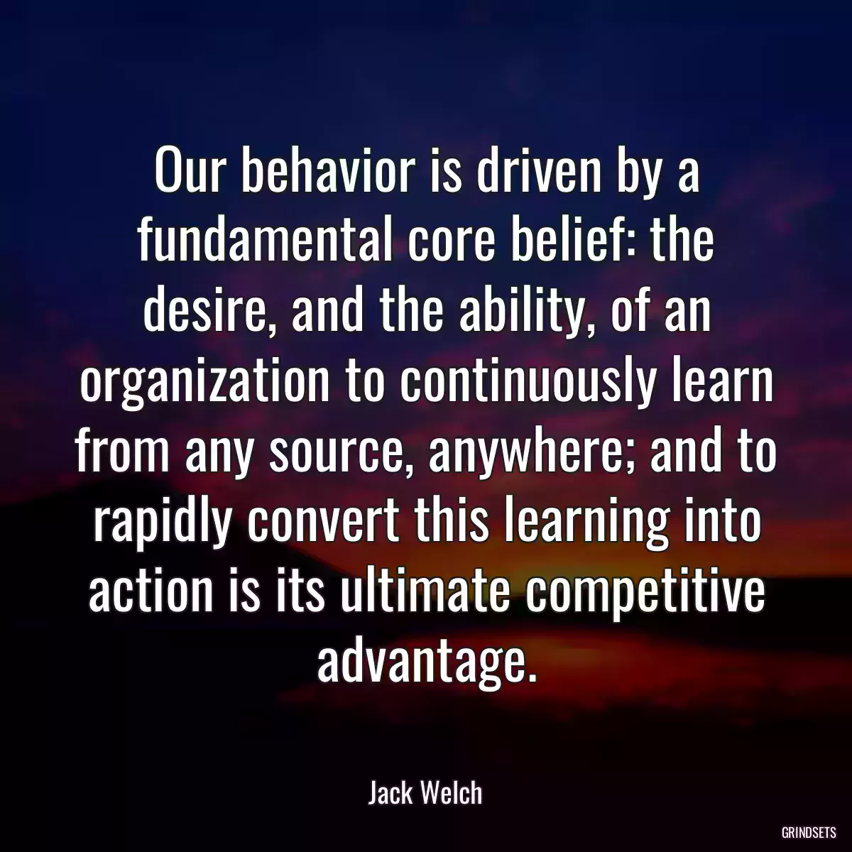 Our behavior is driven by a fundamental core belief: the desire, and the ability, of an organization to continuously learn from any source, anywhere; and to rapidly convert this learning into action is its ultimate competitive advantage.