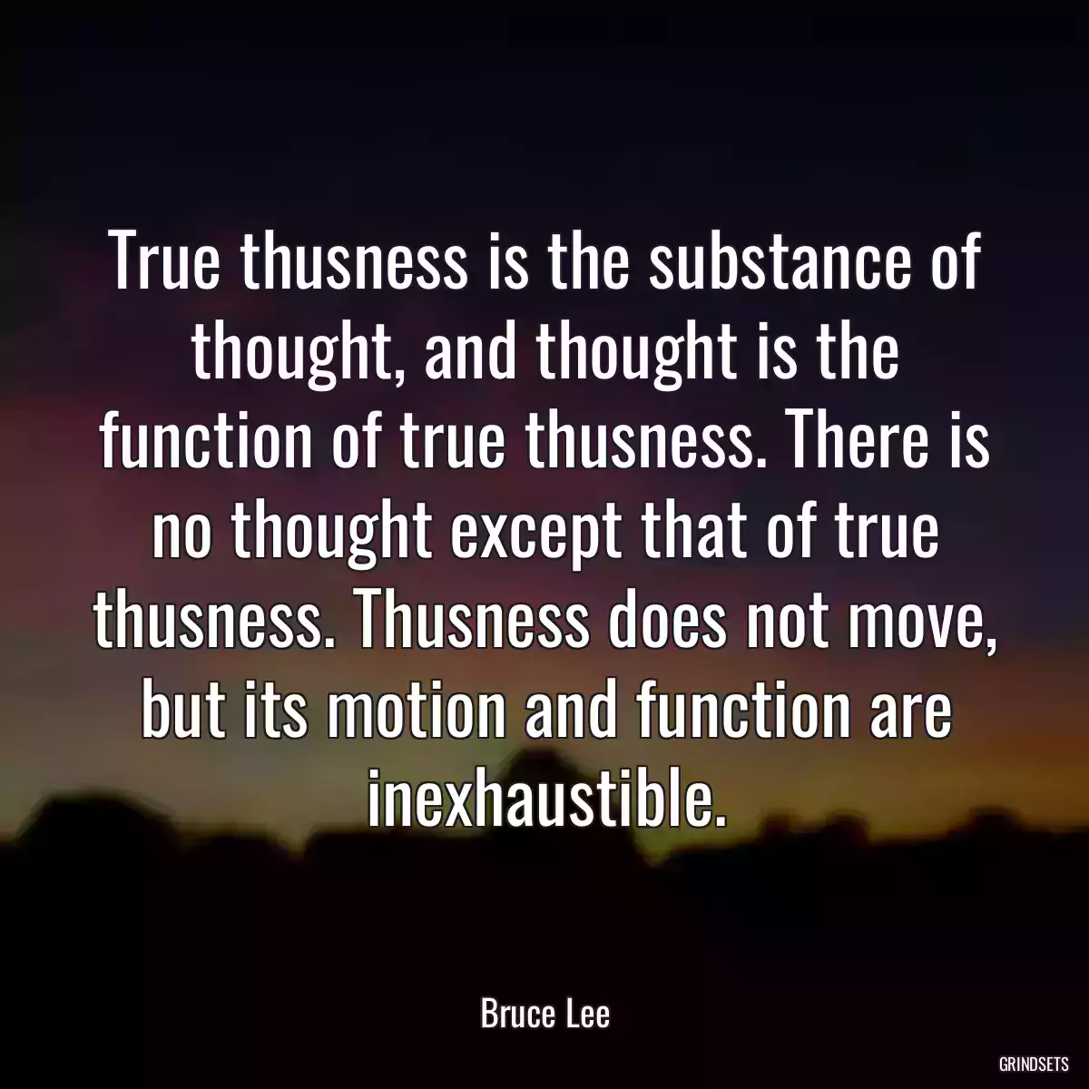 True thusness is the substance of thought, and thought is the function of true thusness. There is no thought except that of true thusness. Thusness does not move, but its motion and function are inexhaustible.