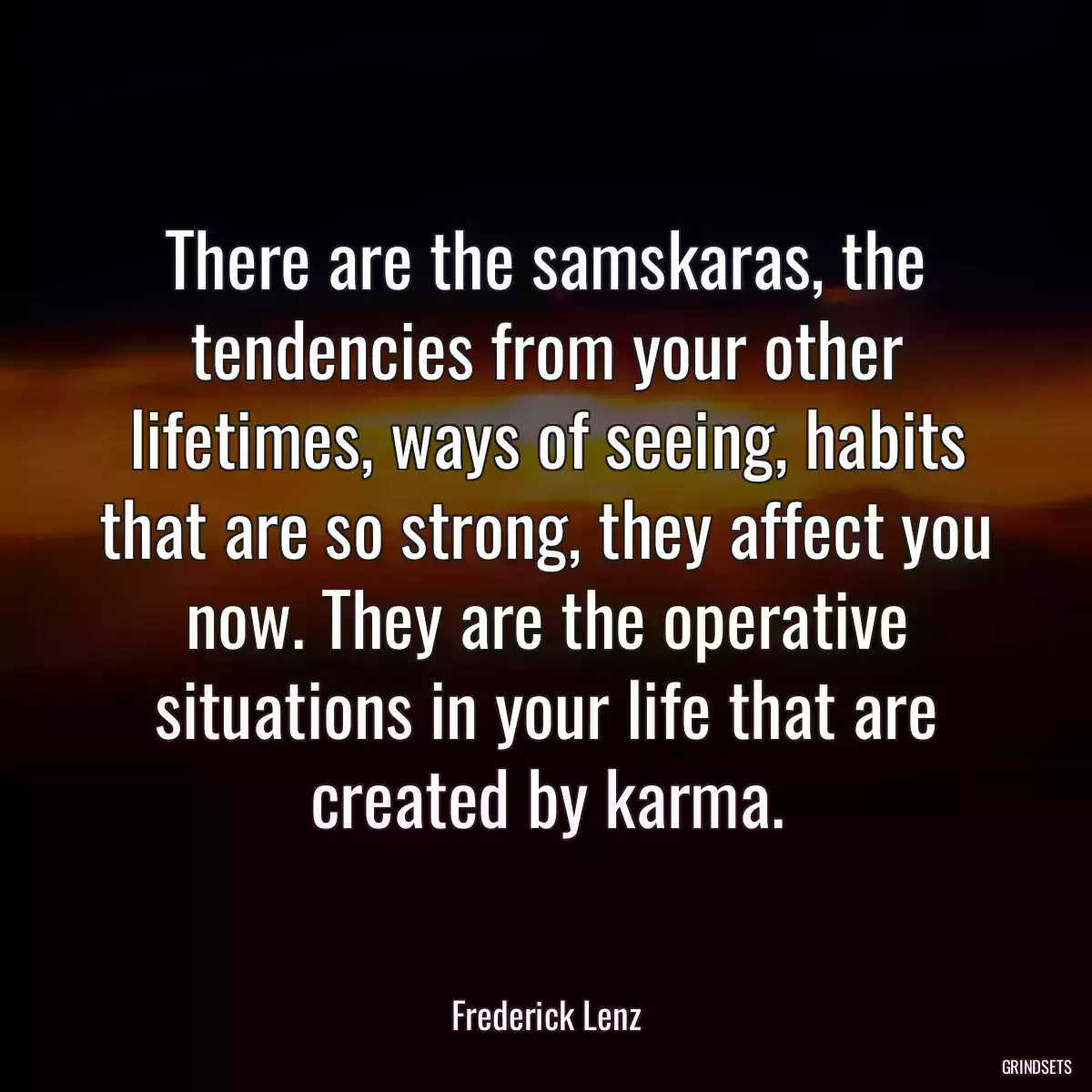 There are the samskaras, the tendencies from your other lifetimes, ways of seeing, habits that are so strong, they affect you now. They are the operative situations in your life that are created by karma.