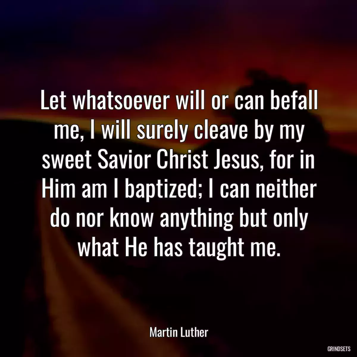 Let whatsoever will or can befall me, I will surely cleave by my sweet Savior Christ Jesus, for in Him am I baptized; I can neither do nor know anything but only what He has taught me.