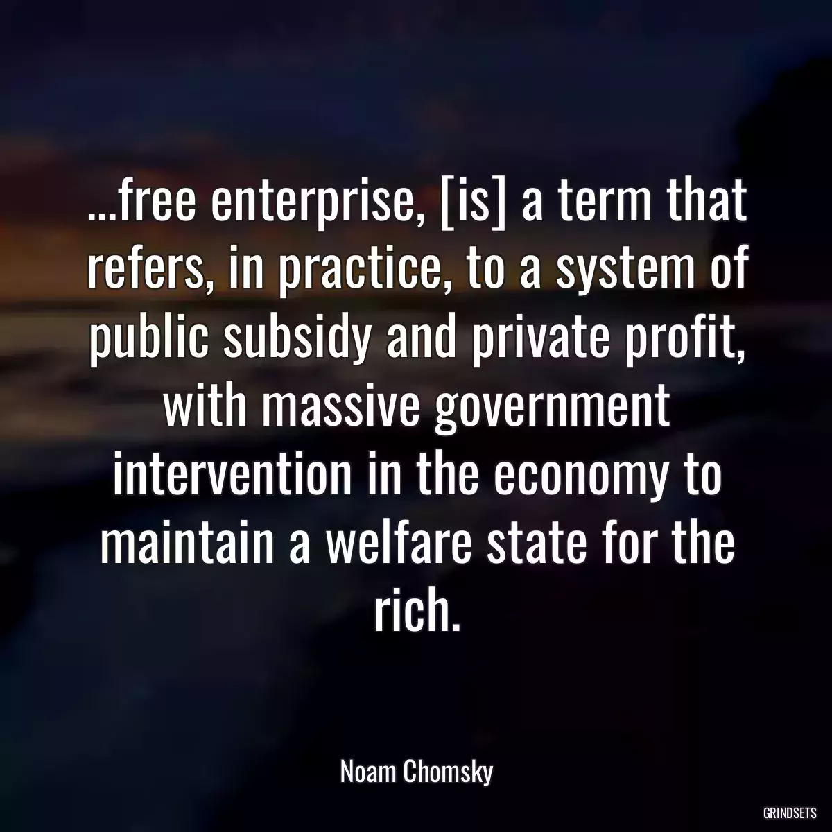 ...free enterprise, [is] a term that refers, in practice, to a system of public subsidy and private profit, with massive government intervention in the economy to maintain a welfare state for the rich.