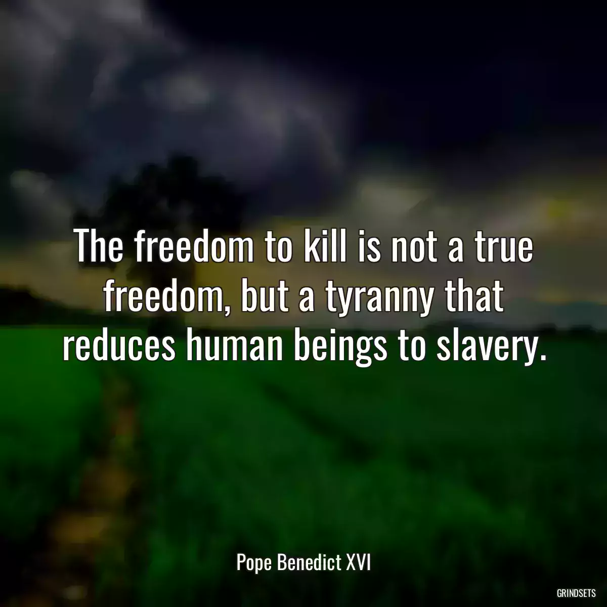 The freedom to kill is not a true freedom, but a tyranny that reduces human beings to slavery.