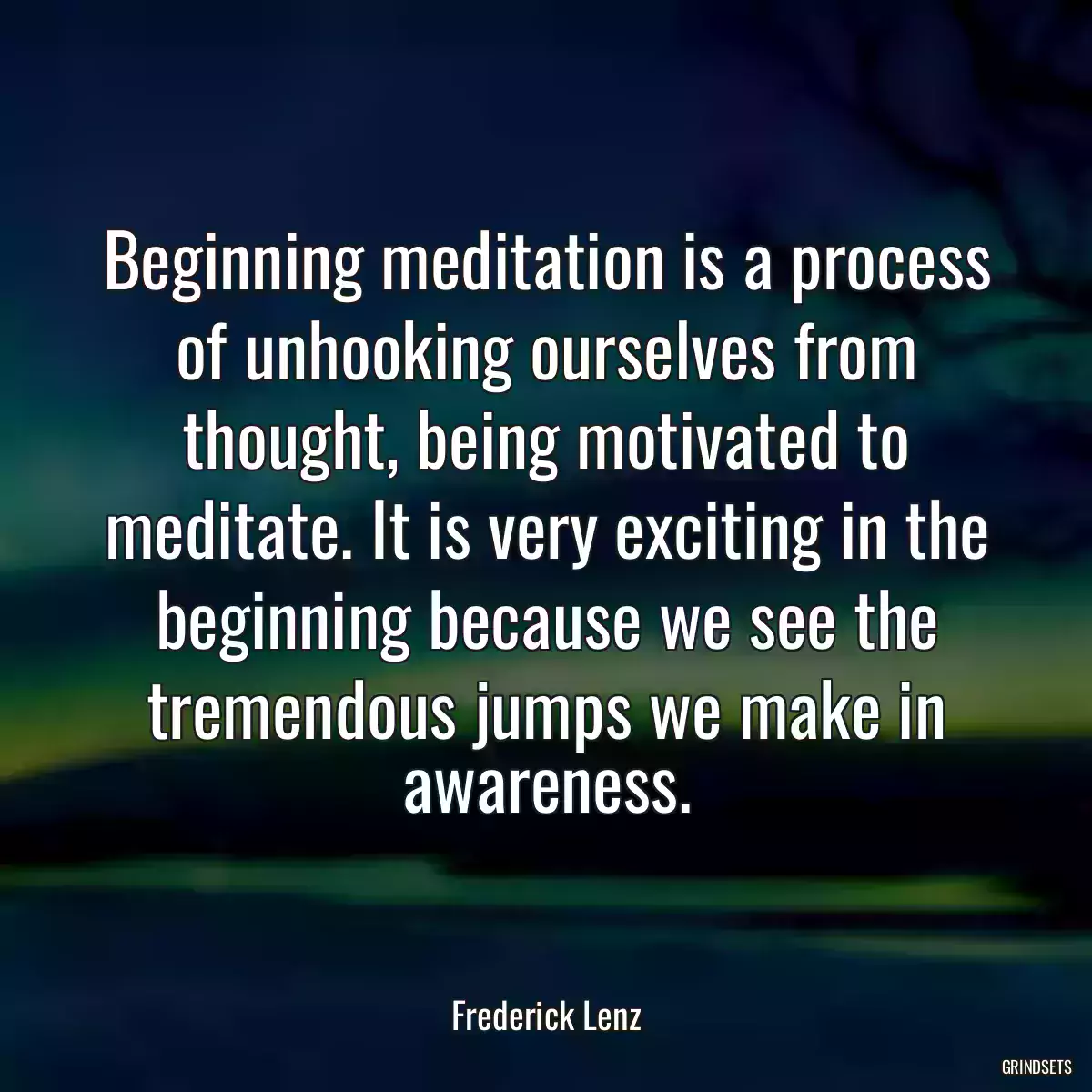 Beginning meditation is a process of unhooking ourselves from thought, being motivated to meditate. It is very exciting in the beginning because we see the tremendous jumps we make in awareness.