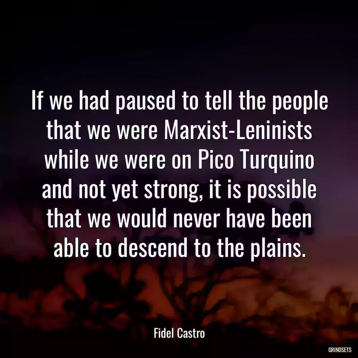 If we had paused to tell the people that we were Marxist-Leninists while we were on Pico Turquino and not yet strong, it is possible that we would never have been able to descend to the plains.