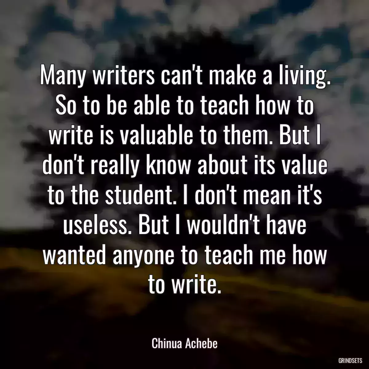 Many writers can\'t make a living. So to be able to teach how to write is valuable to them. But I don\'t really know about its value to the student. I don\'t mean it\'s useless. But I wouldn\'t have wanted anyone to teach me how to write.