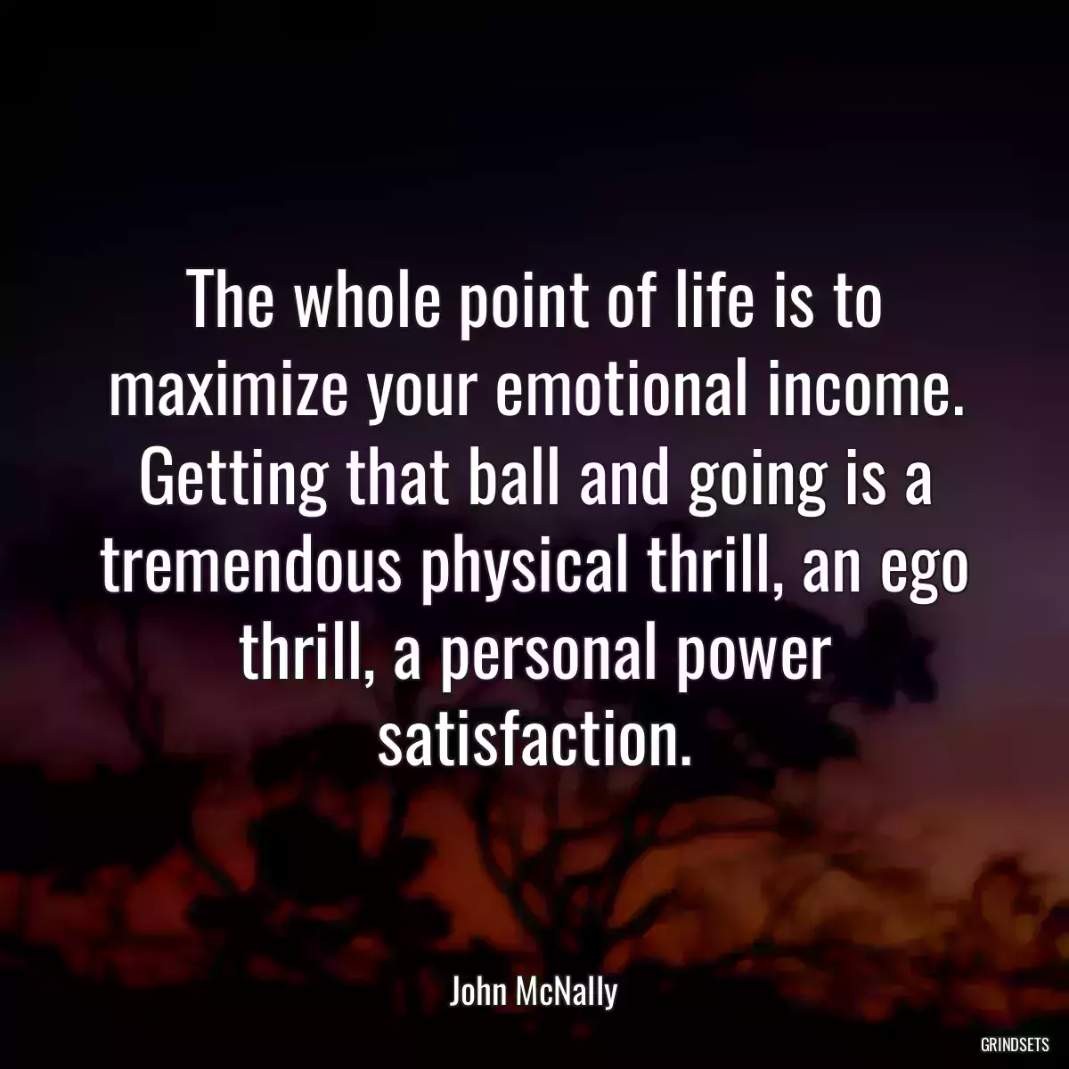 The whole point of life is to maximize your emotional income. Getting that ball and going is a tremendous physical thrill, an ego thrill, a personal power satisfaction.