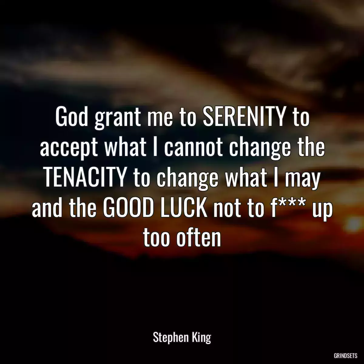 God grant me to SERENITY to accept what I cannot change the TENACITY to change what I may and the GOOD LUCK not to f*** up too often