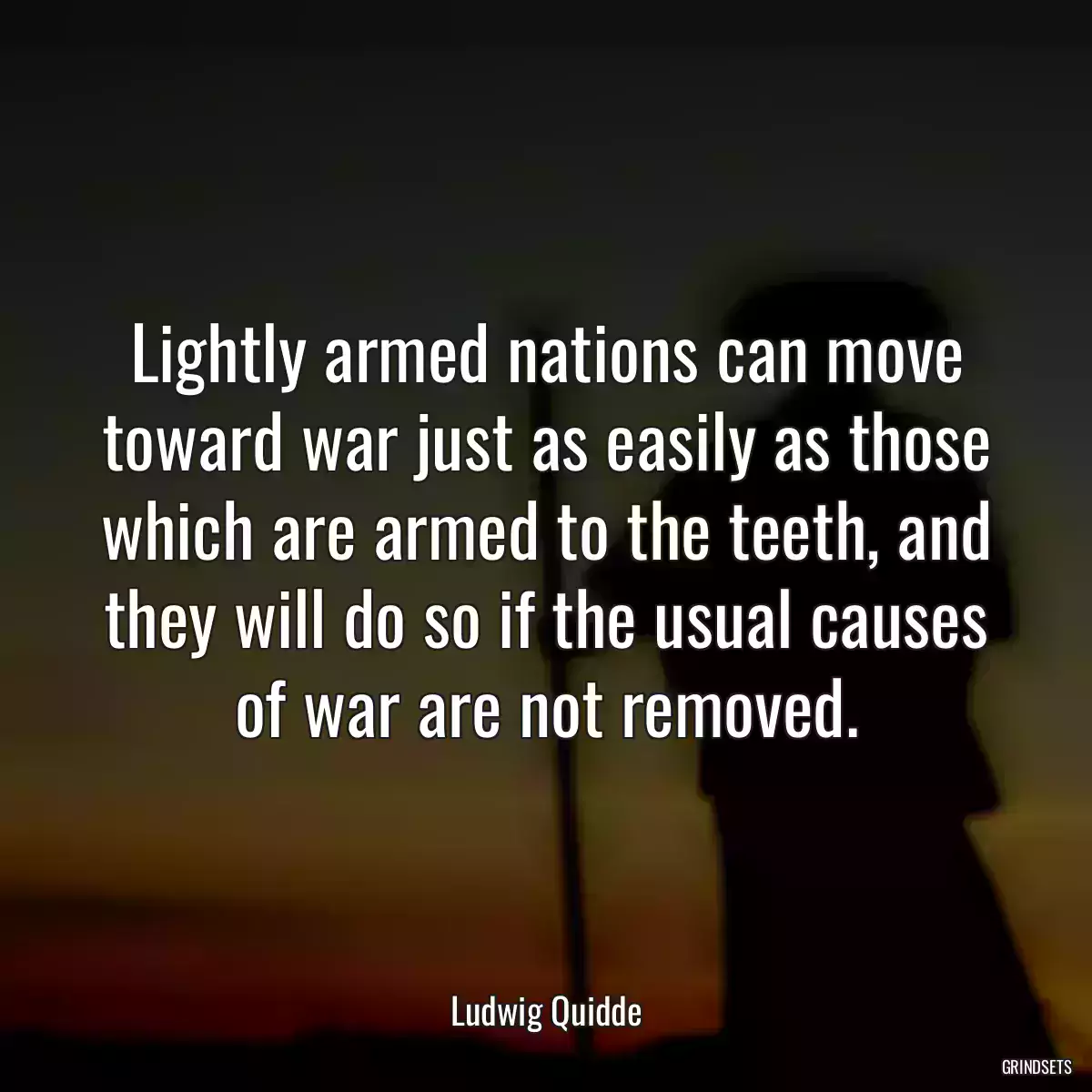 Lightly armed nations can move toward war just as easily as those which are armed to the teeth, and they will do so if the usual causes of war are not removed.