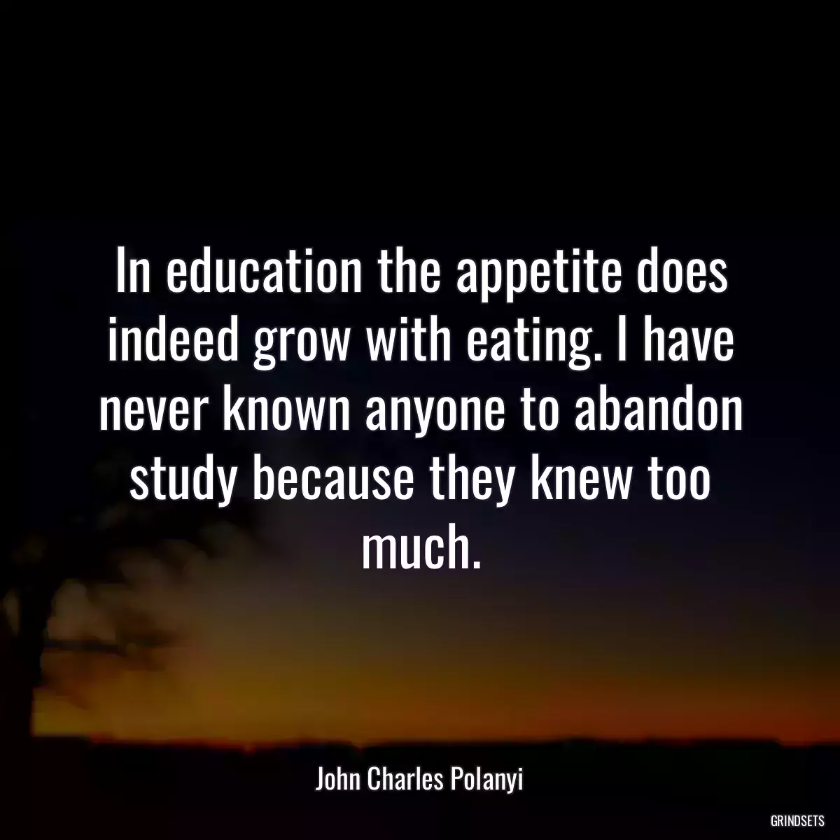 In education the appetite does indeed grow with eating. I have never known anyone to abandon study because they knew too much.