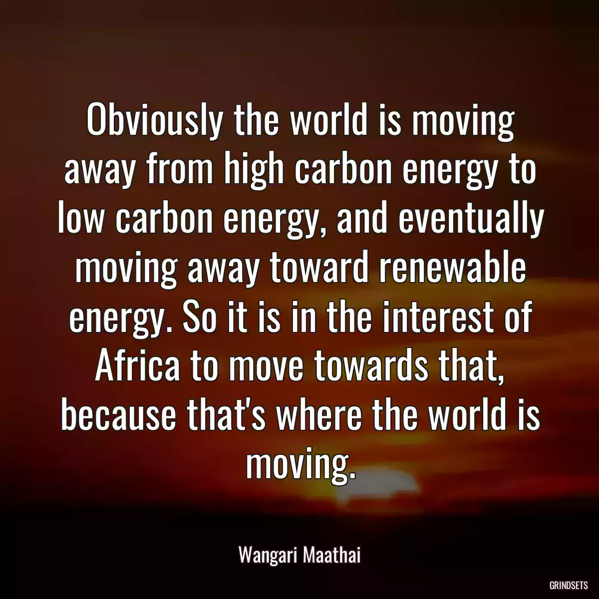 Obviously the world is moving away from high carbon energy to low carbon energy, and eventually moving away toward renewable energy. So it is in the interest of Africa to move towards that, because that\'s where the world is moving.