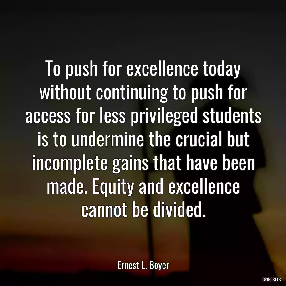 To push for excellence today without continuing to push for access for less privileged students is to undermine the crucial but incomplete gains that have been made. Equity and excellence cannot be divided.