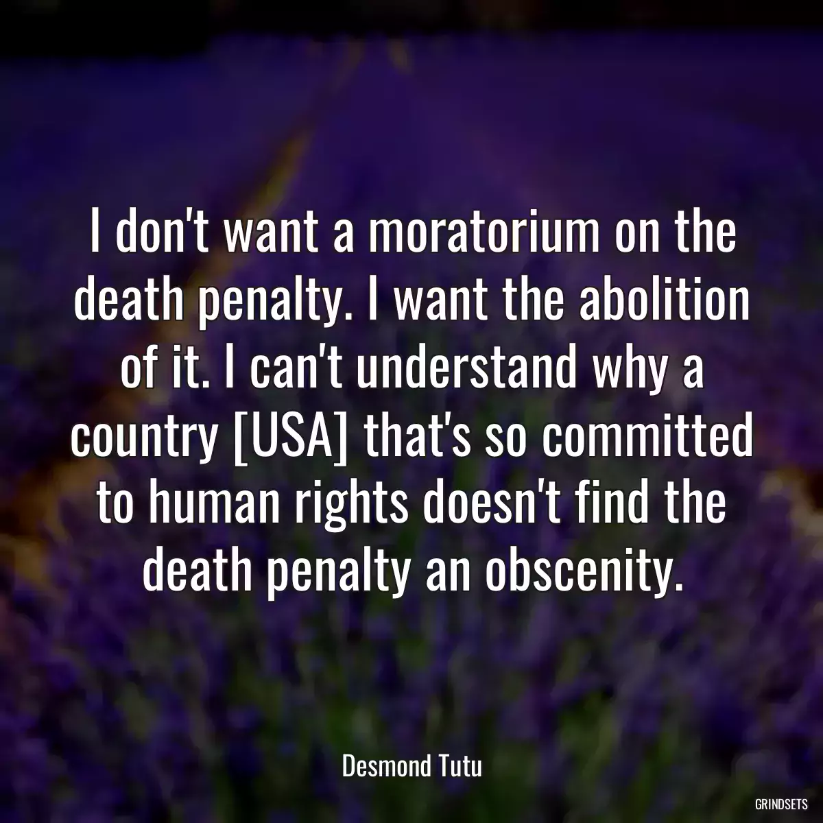 I don\'t want a moratorium on the death penalty. I want the abolition of it. I can\'t understand why a country [USA] that\'s so committed to human rights doesn\'t find the death penalty an obscenity.