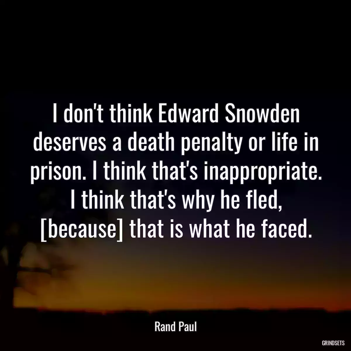 I don\'t think Edward Snowden deserves a death penalty or life in prison. I think that\'s inappropriate. I think that\'s why he fled, [because] that is what he faced.