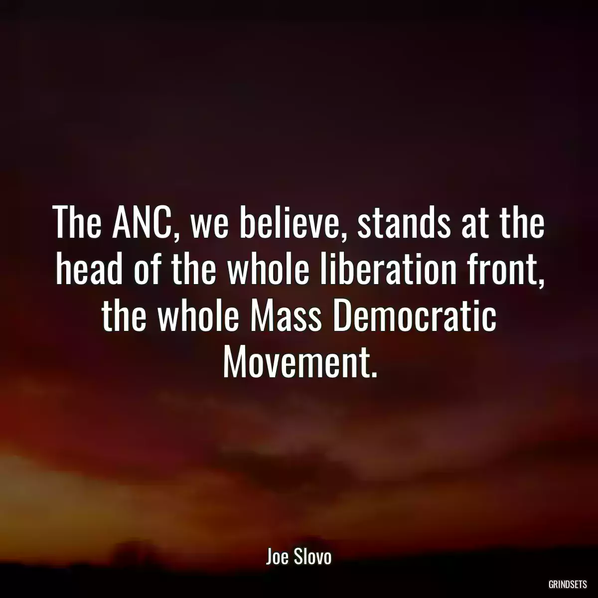 The ANC, we believe, stands at the head of the whole liberation front, the whole Mass Democratic Movement.