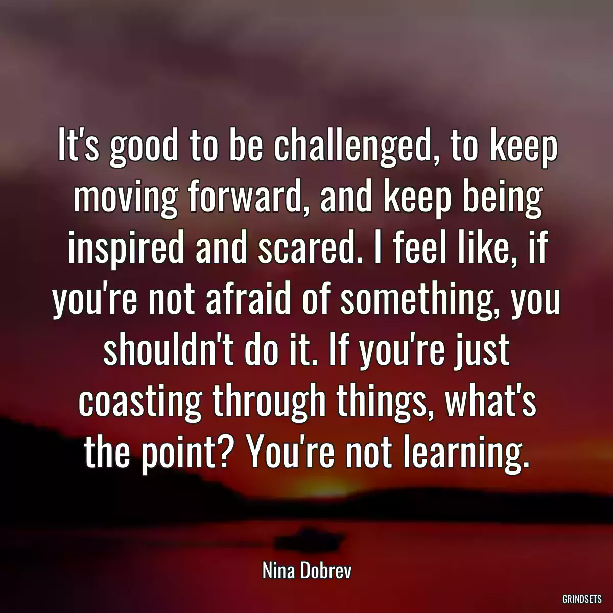 It\'s good to be challenged, to keep moving forward, and keep being inspired and scared. I feel like, if you\'re not afraid of something, you shouldn\'t do it. If you\'re just coasting through things, what\'s the point? You\'re not learning.