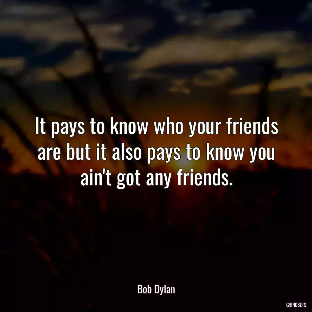 It pays to know who your friends are but it also pays to know you ain\'t got any friends.