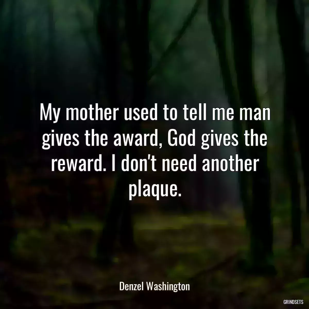 My mother used to tell me man gives the award, God gives the reward. I don\'t need another plaque.