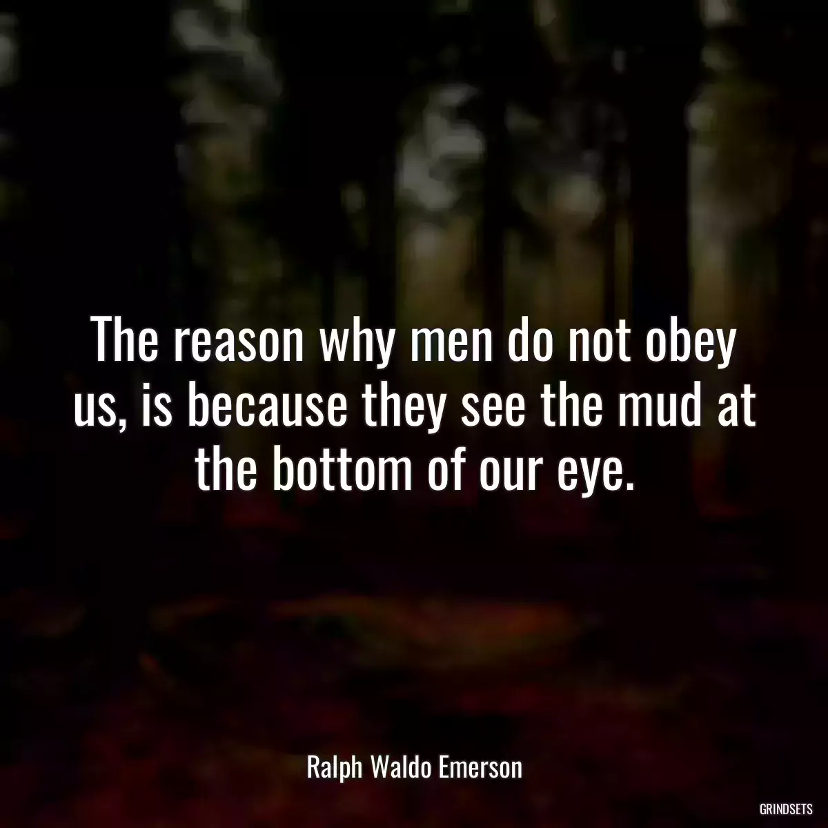 The reason why men do not obey us, is because they see the mud at the bottom of our eye.