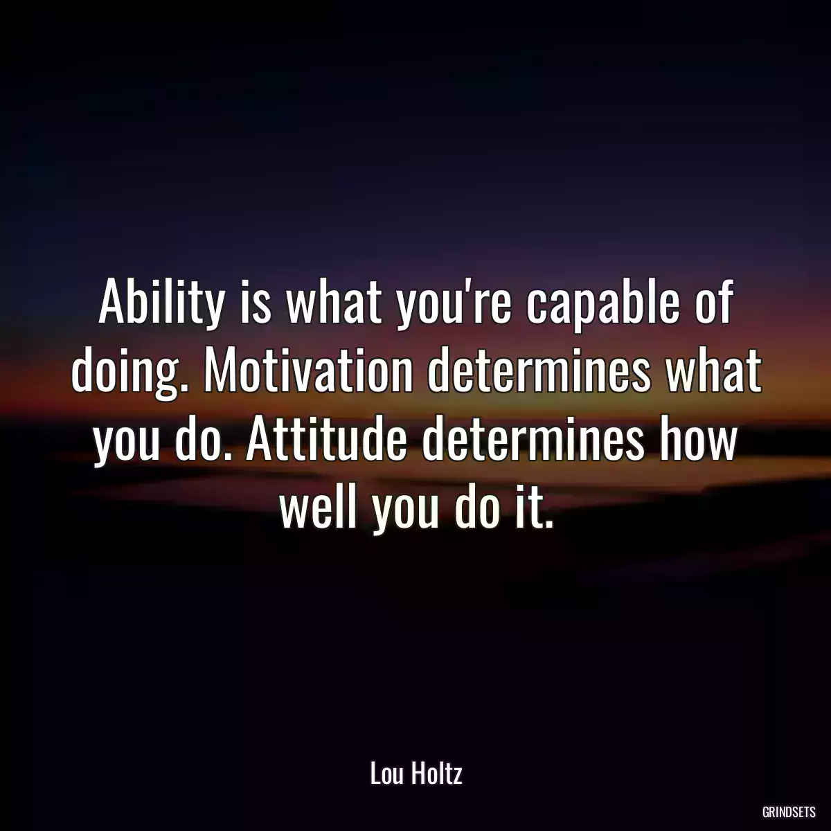 Ability is what you\'re capable of doing. Motivation determines what you do. Attitude determines how well you do it.