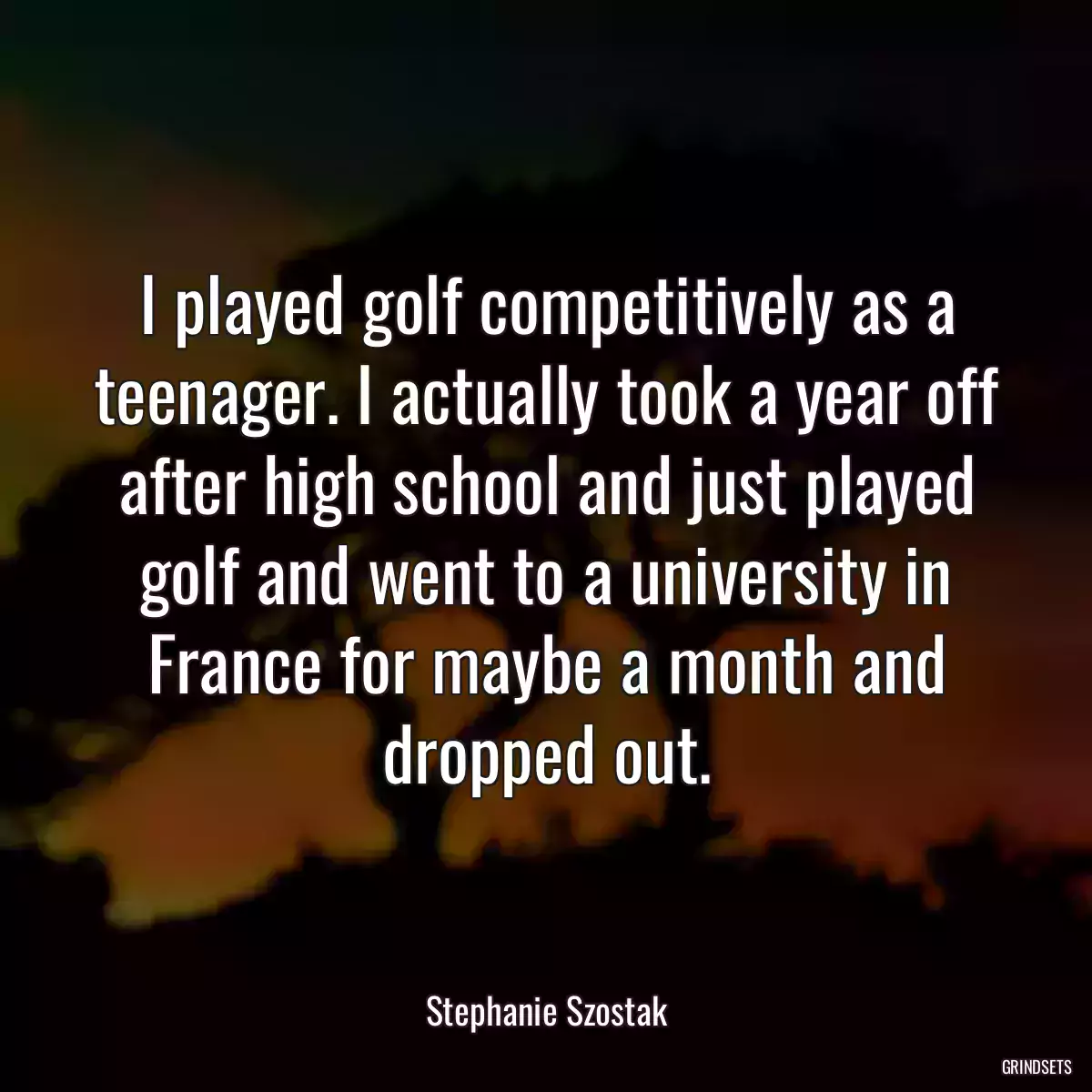 I played golf competitively as a teenager. I actually took a year off after high school and just played golf and went to a university in France for maybe a month and dropped out.