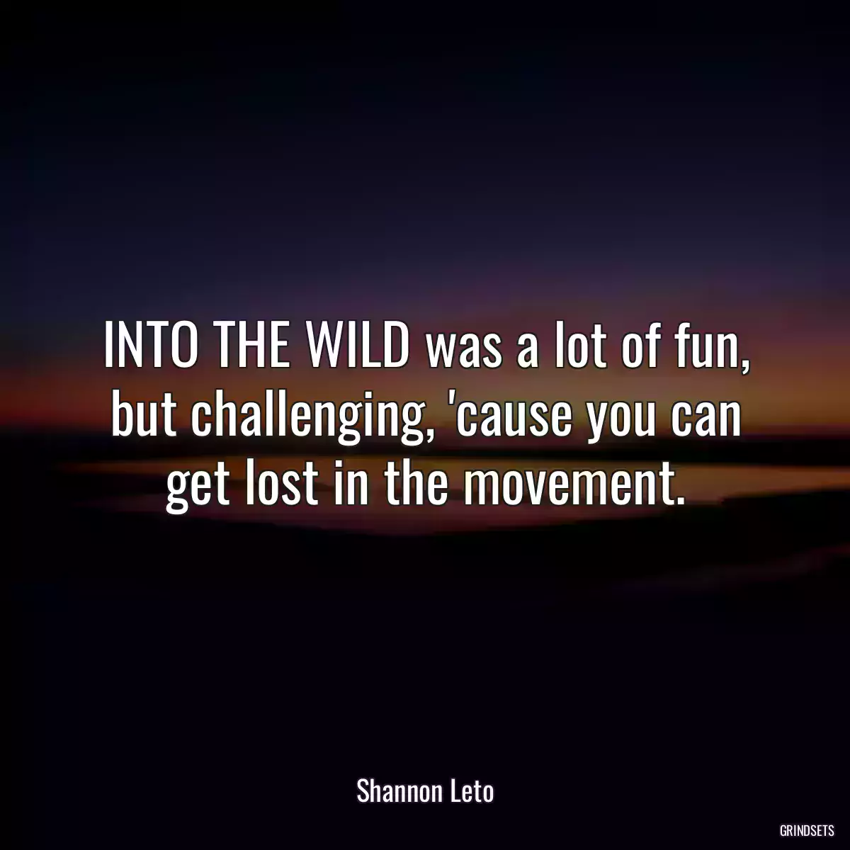 INTO THE WILD was a lot of fun, but challenging, \'cause you can get lost in the movement.