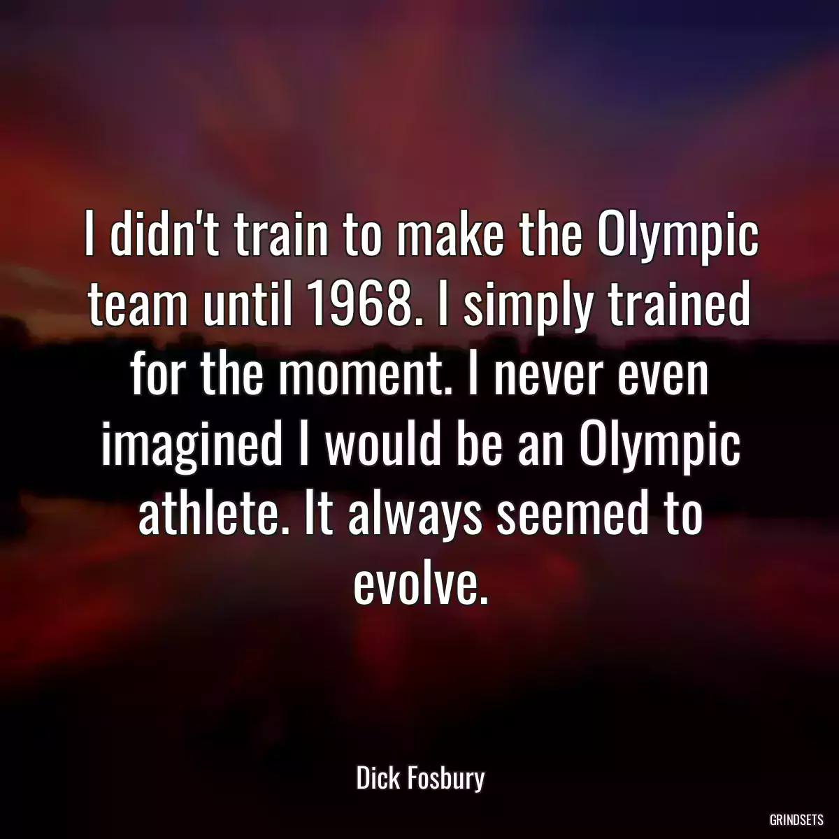 I didn\'t train to make the Olympic team until 1968. I simply trained for the moment. I never even imagined I would be an Olympic athlete. It always seemed to evolve.