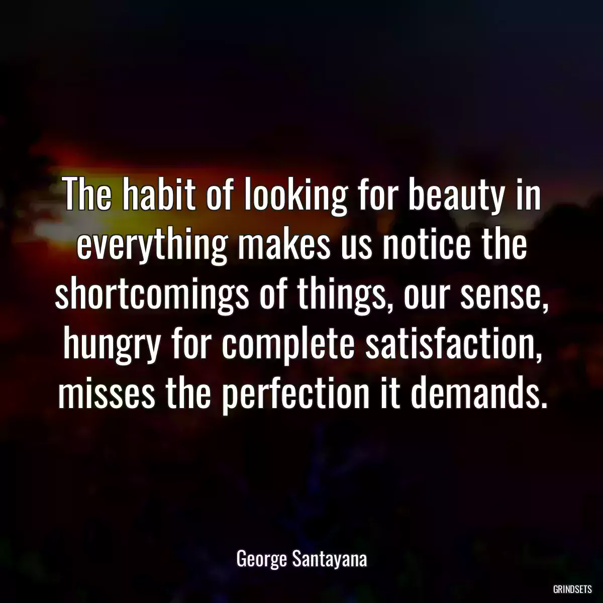 The habit of looking for beauty in everything makes us notice the shortcomings of things, our sense, hungry for complete satisfaction, misses the perfection it demands.