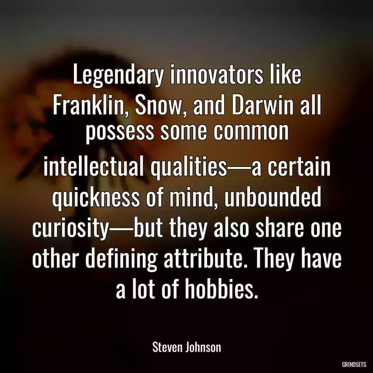 Legendary innovators like Franklin, Snow, and Darwin all possess some common intellectual qualities—a certain quickness of mind, unbounded curiosity—but they also share one other defining attribute. They have a lot of hobbies.