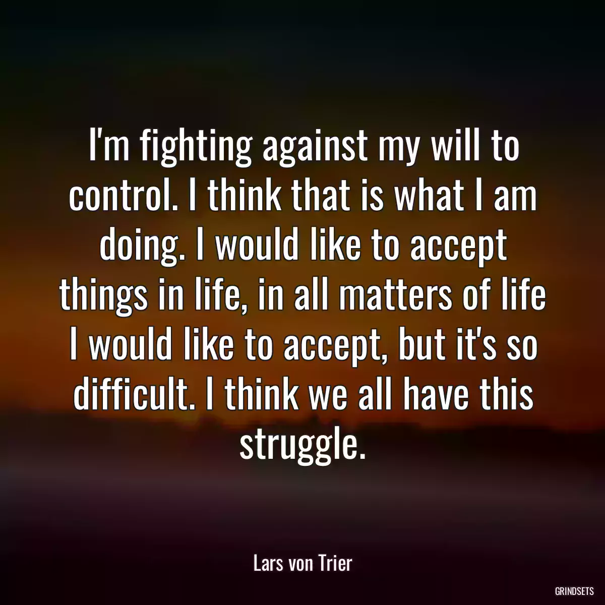 I\'m fighting against my will to control. I think that is what I am doing. I would like to accept things in life, in all matters of life I would like to accept, but it\'s so difficult. I think we all have this struggle.