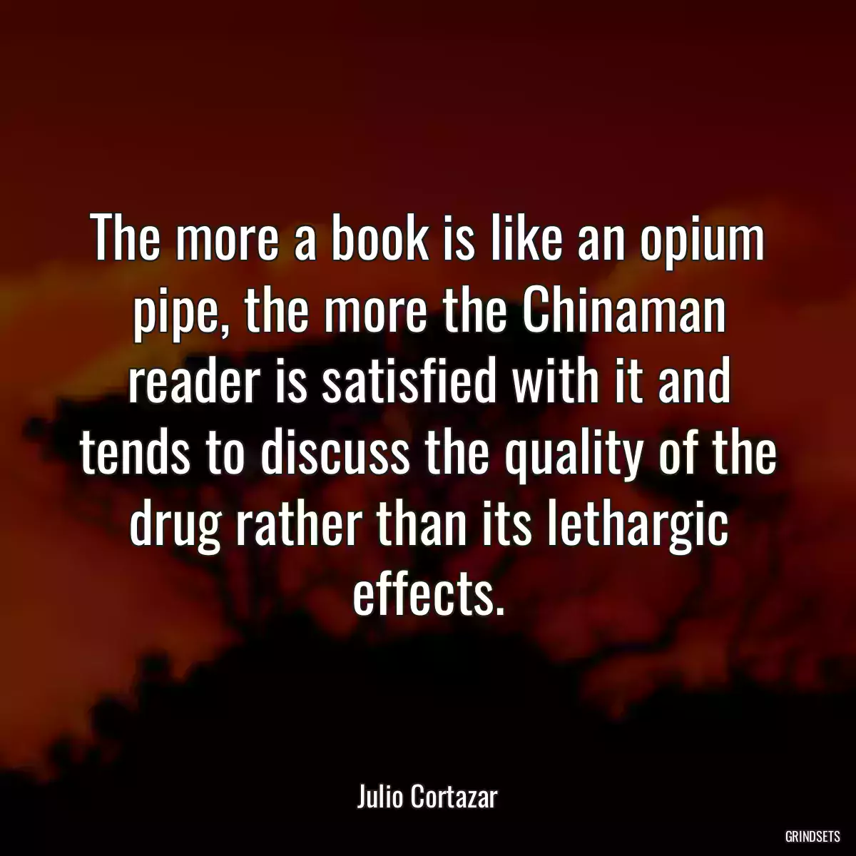 The more a book is like an opium pipe, the more the Chinaman reader is satisfied with it and tends to discuss the quality of the drug rather than its lethargic effects.