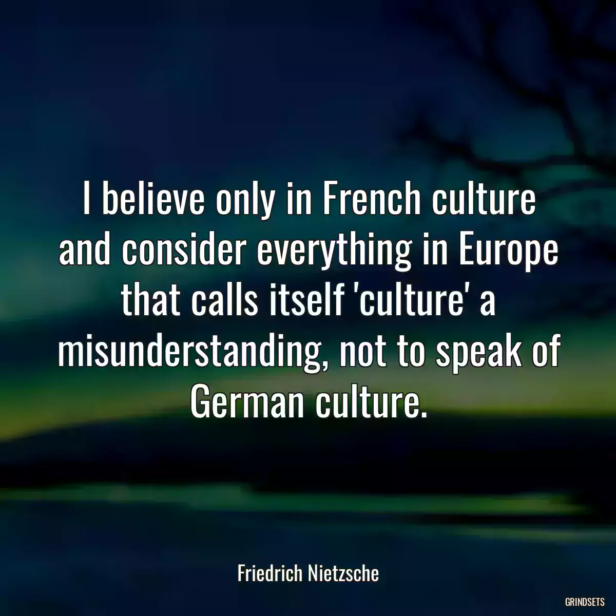 I believe only in French culture and consider everything in Europe that calls itself \'culture\' a misunderstanding, not to speak of German culture.