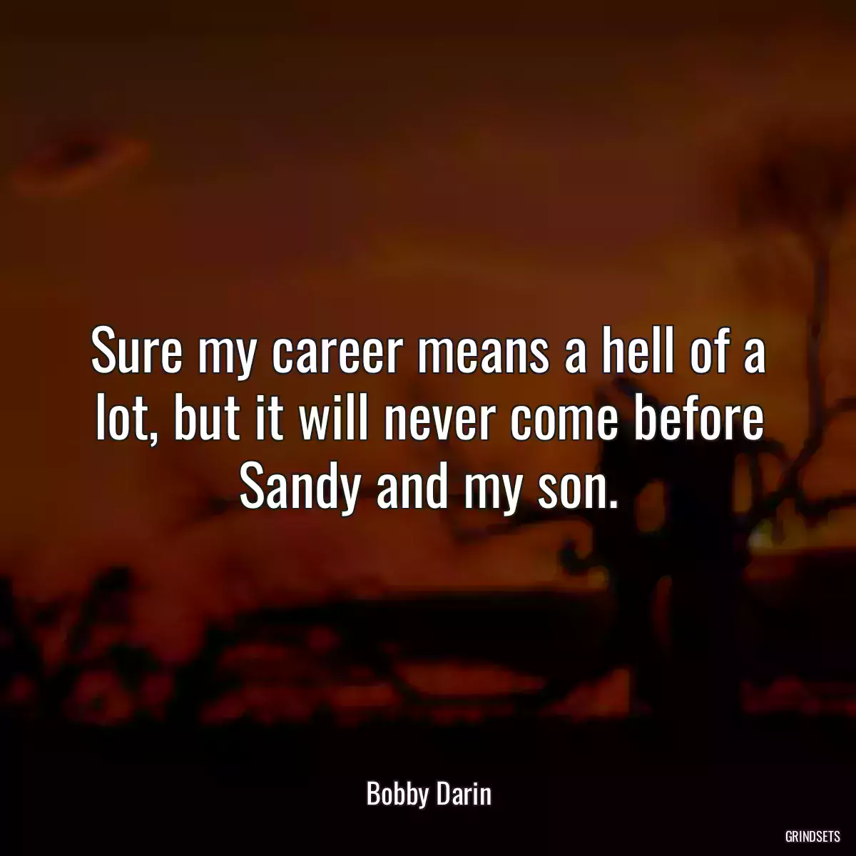 Sure my career means a hell of a lot, but it will never come before Sandy and my son.