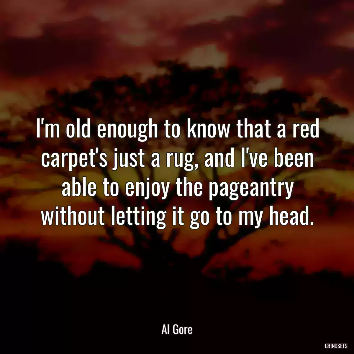 I\'m old enough to know that a red carpet\'s just a rug, and I\'ve been able to enjoy the pageantry without letting it go to my head.