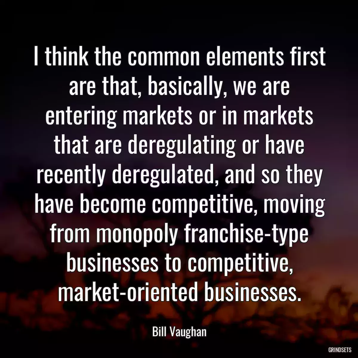 I think the common elements first are that, basically, we are entering markets or in markets that are deregulating or have recently deregulated, and so they have become competitive, moving from monopoly franchise-type businesses to competitive, market-oriented businesses.