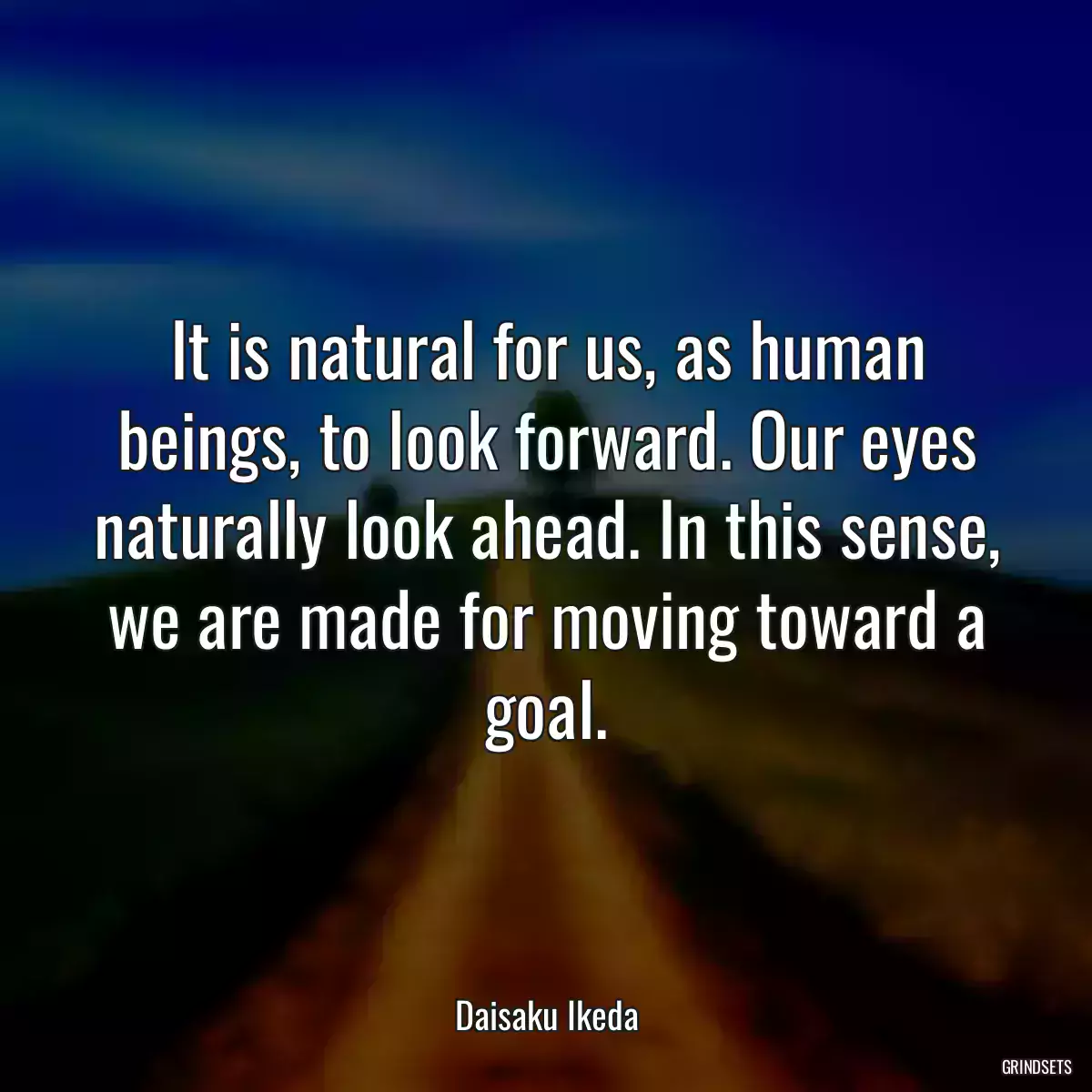 It is natural for us, as human beings, to look forward. Our eyes naturally look ahead. In this sense, we are made for moving toward a goal.