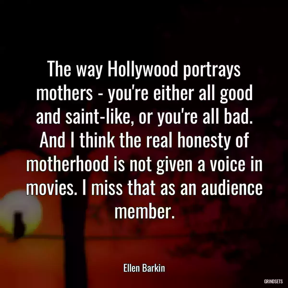 The way Hollywood portrays mothers - you\'re either all good and saint-like, or you\'re all bad. And I think the real honesty of motherhood is not given a voice in movies. I miss that as an audience member.