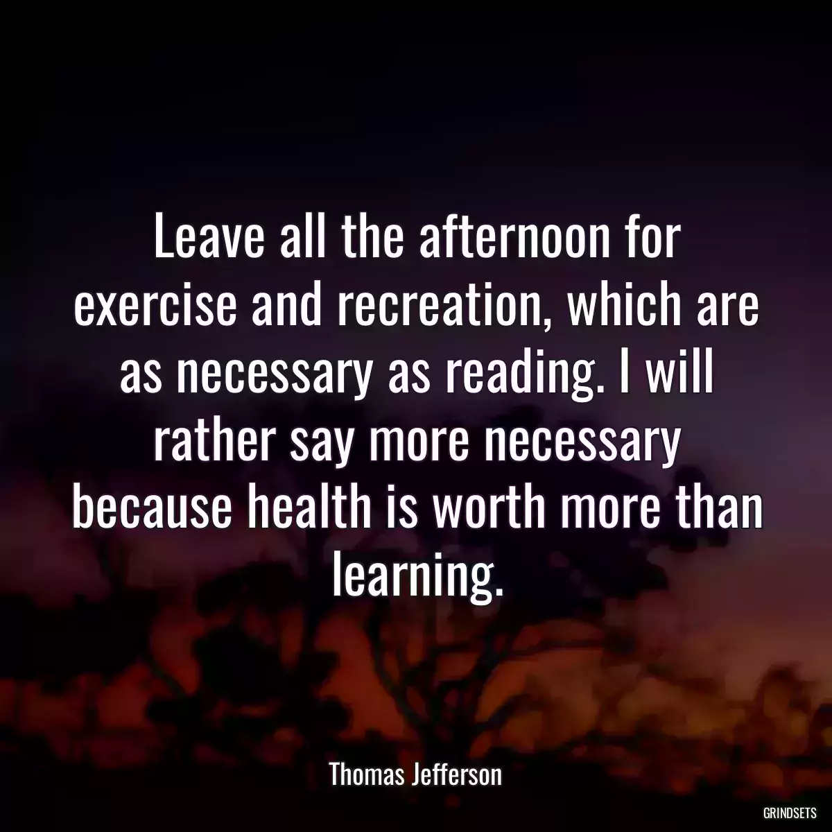 Leave all the afternoon for exercise and recreation, which are as necessary as reading. I will rather say more necessary because health is worth more than learning.