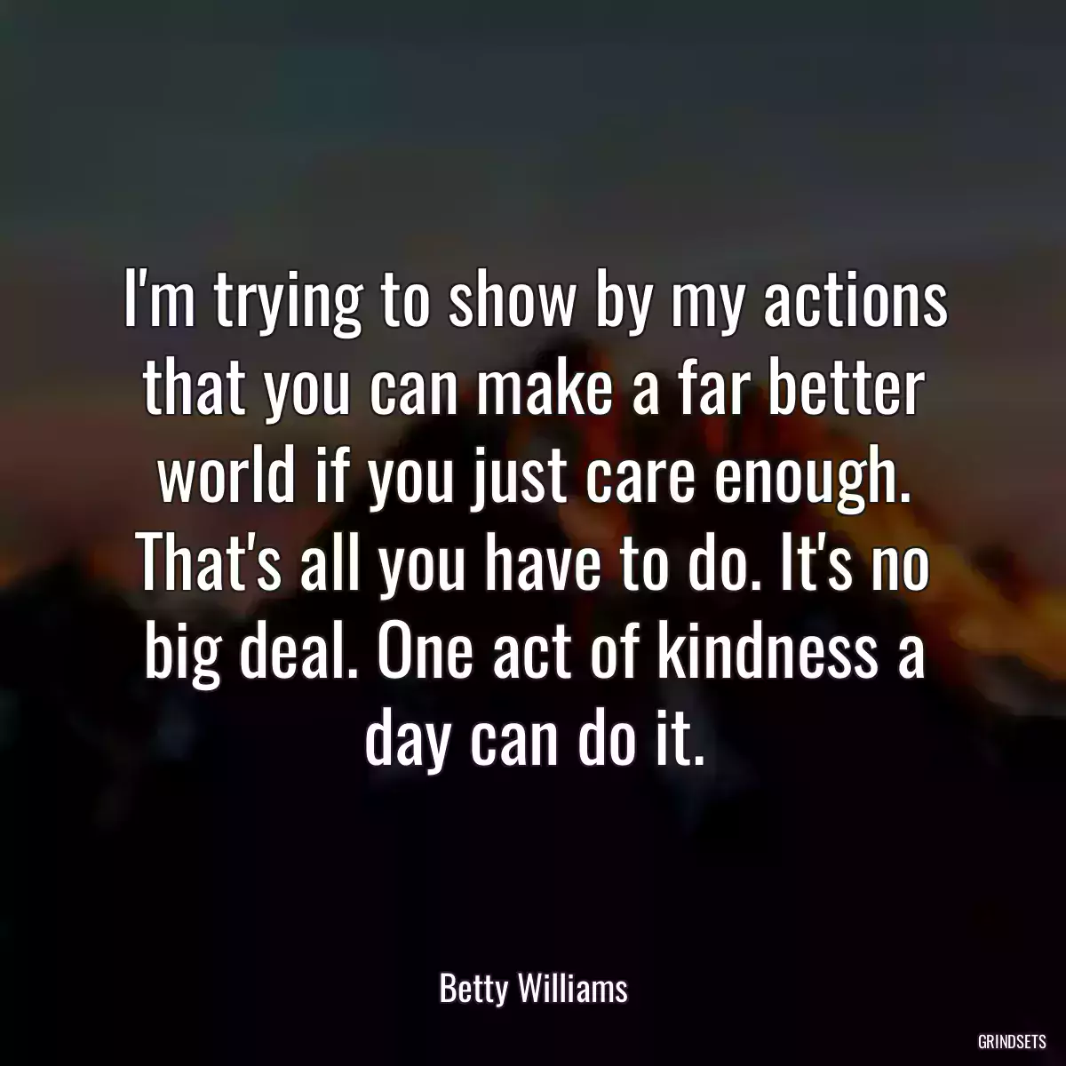 I\'m trying to show by my actions that you can make a far better world if you just care enough. That\'s all you have to do. It\'s no big deal. One act of kindness a day can do it.