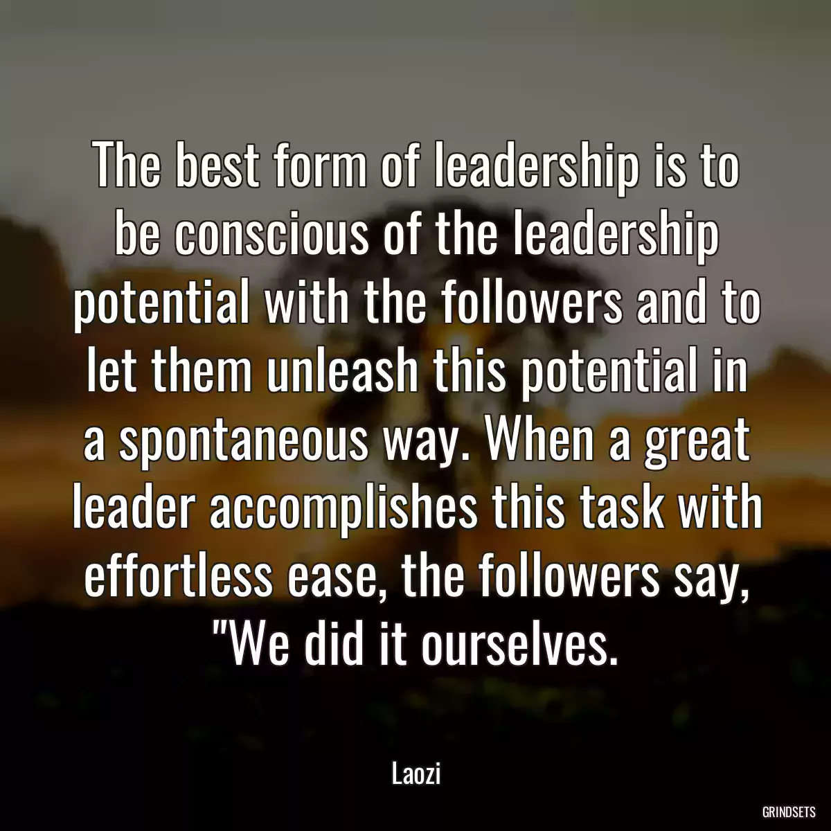 The best form of leadership is to be conscious of the leadership potential with the followers and to let them unleash this potential in a spontaneous way. When a great leader accomplishes this task with effortless ease, the followers say, \