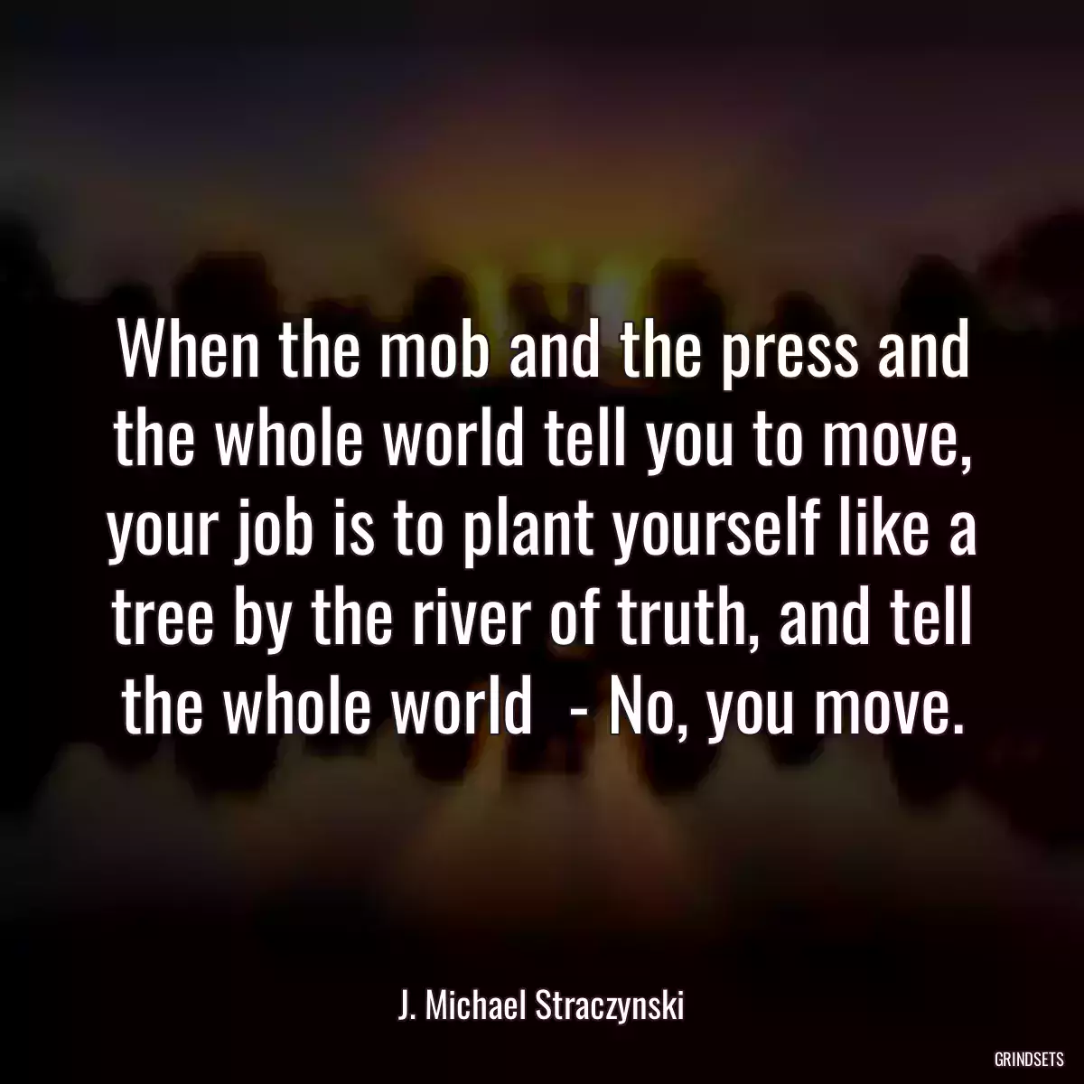 When the mob and the press and the whole world tell you to move, your job is to plant yourself like a tree by the river of truth, and tell the whole world  - No, you move.