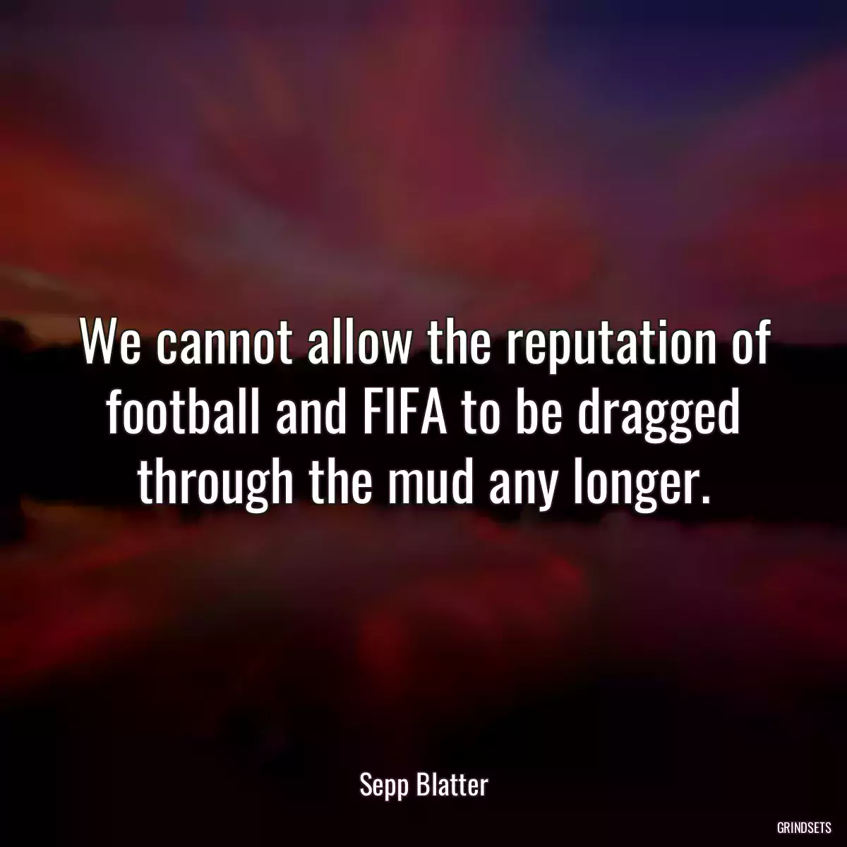 We cannot allow the reputation of football and FIFA to be dragged through the mud any longer.