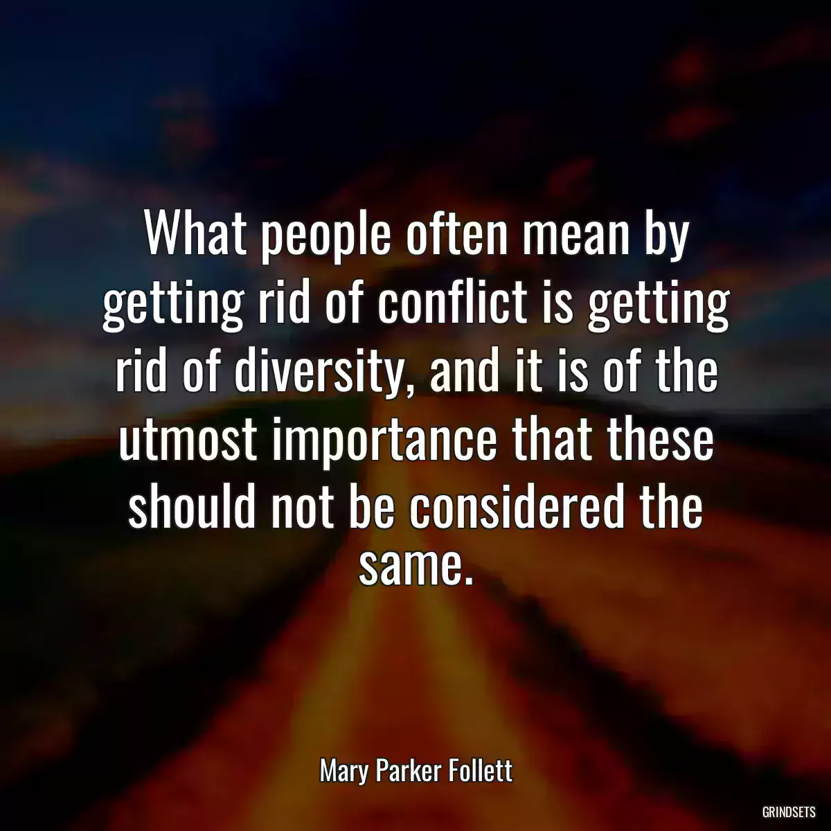 What people often mean by getting rid of conflict is getting rid of diversity, and it is of the utmost importance that these should not be considered the same.