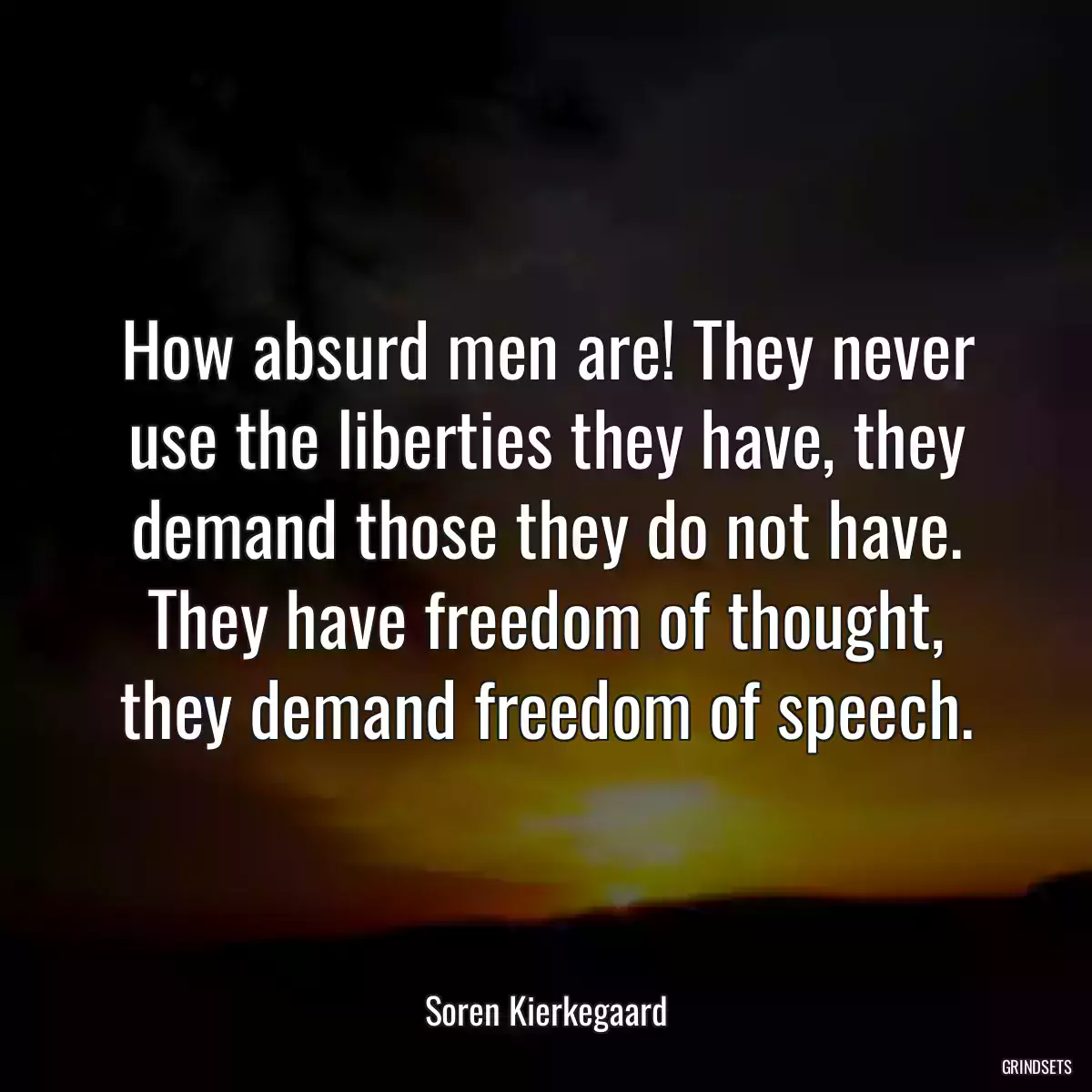 How absurd men are! They never use the liberties they have, they demand those they do not have. They have freedom of thought, they demand freedom of speech.