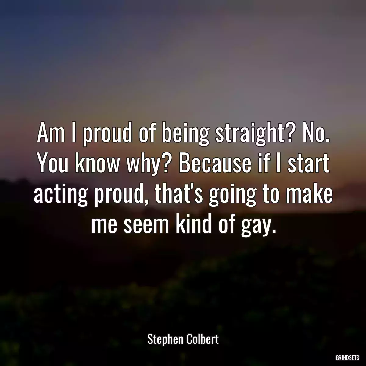 Am I proud of being straight? No. You know why? Because if I start acting proud, that\'s going to make me seem kind of gay.